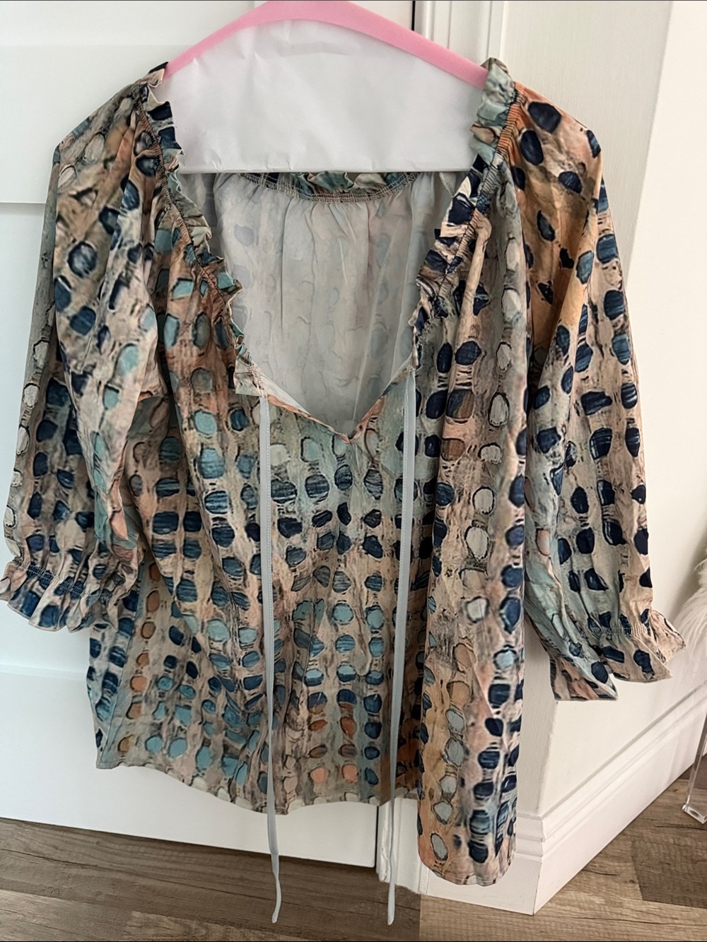 Woven Peasant Blouse in Multi-Blue